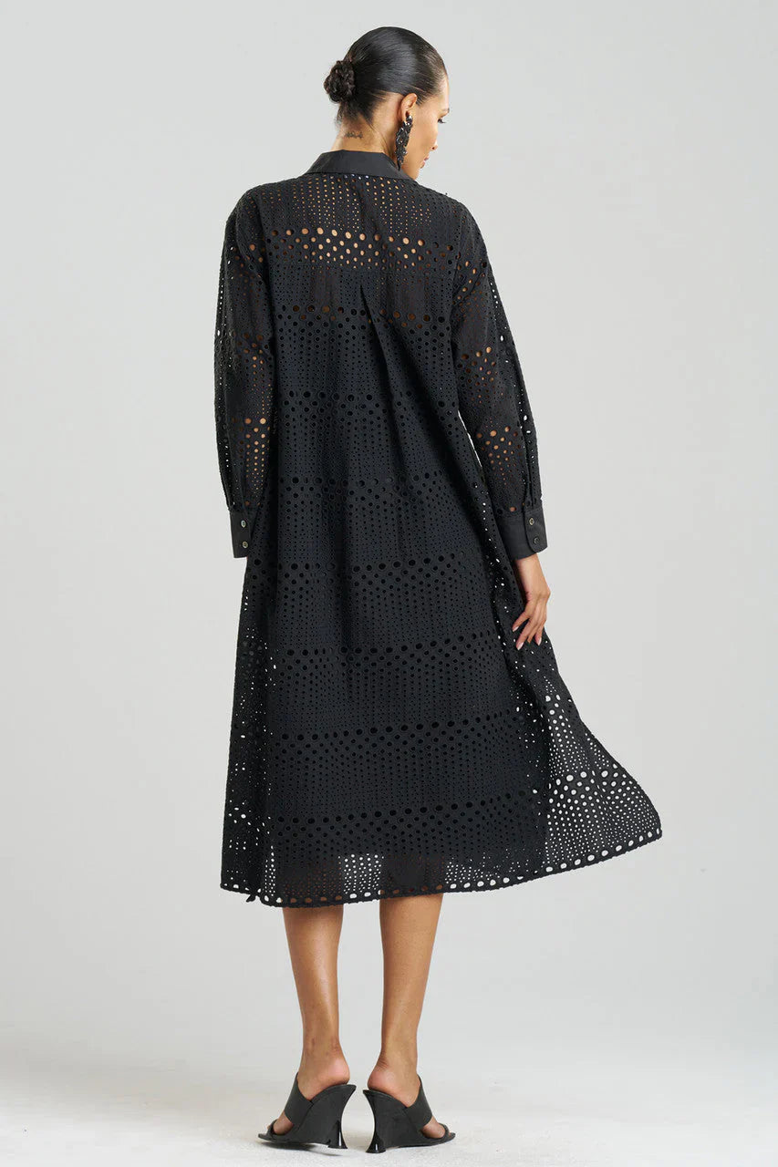 NATORI Round Eyelet Oversized Shirtdress - Black