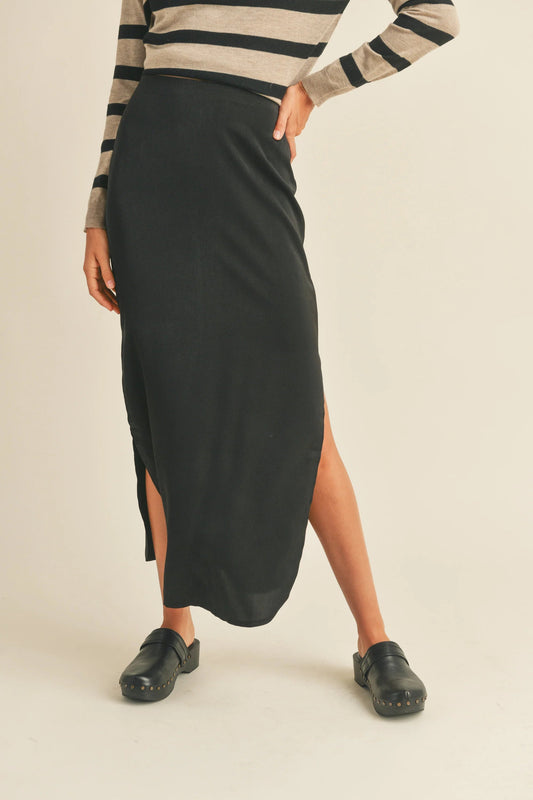 Ruby & Jenna Women's Satin Side Slit Skirt