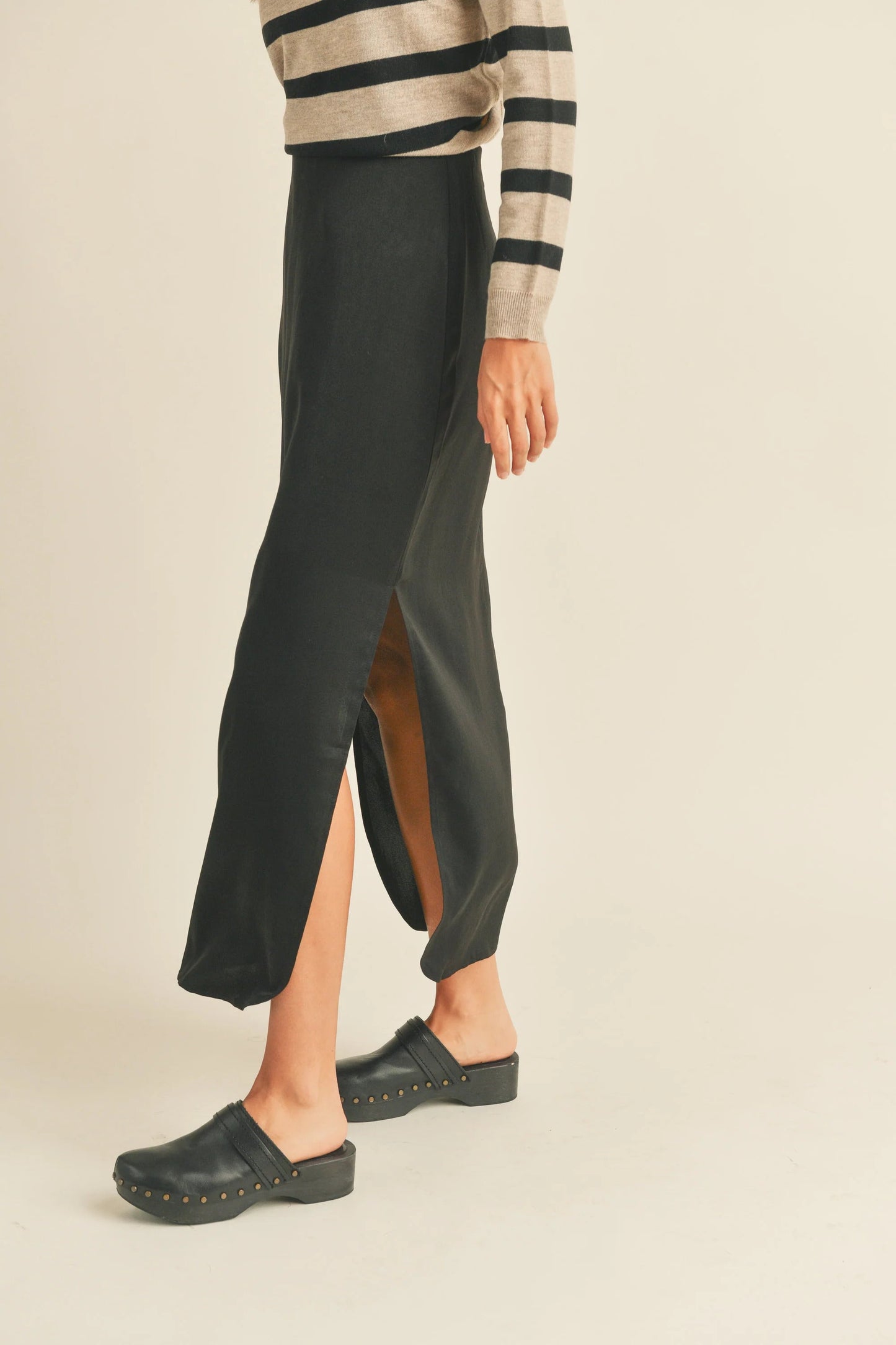 Ruby & Jenna Women's Satin Side Slit Skirt