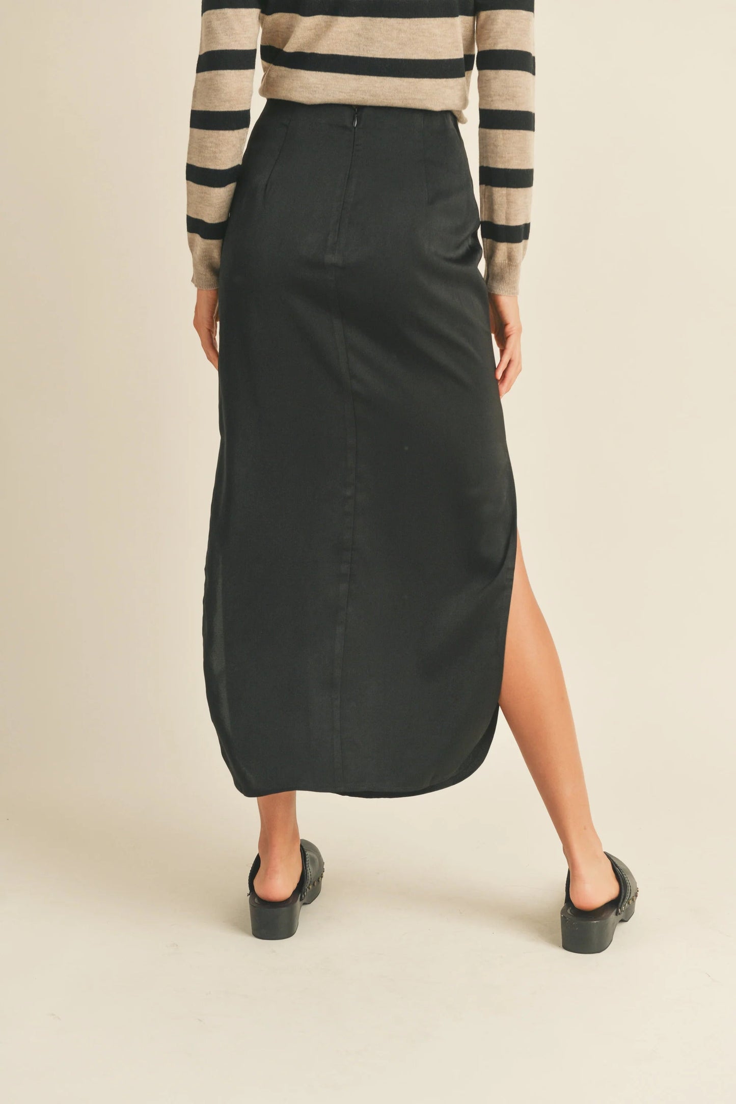 Ruby & Jenna Women's Satin Side Slit Skirt