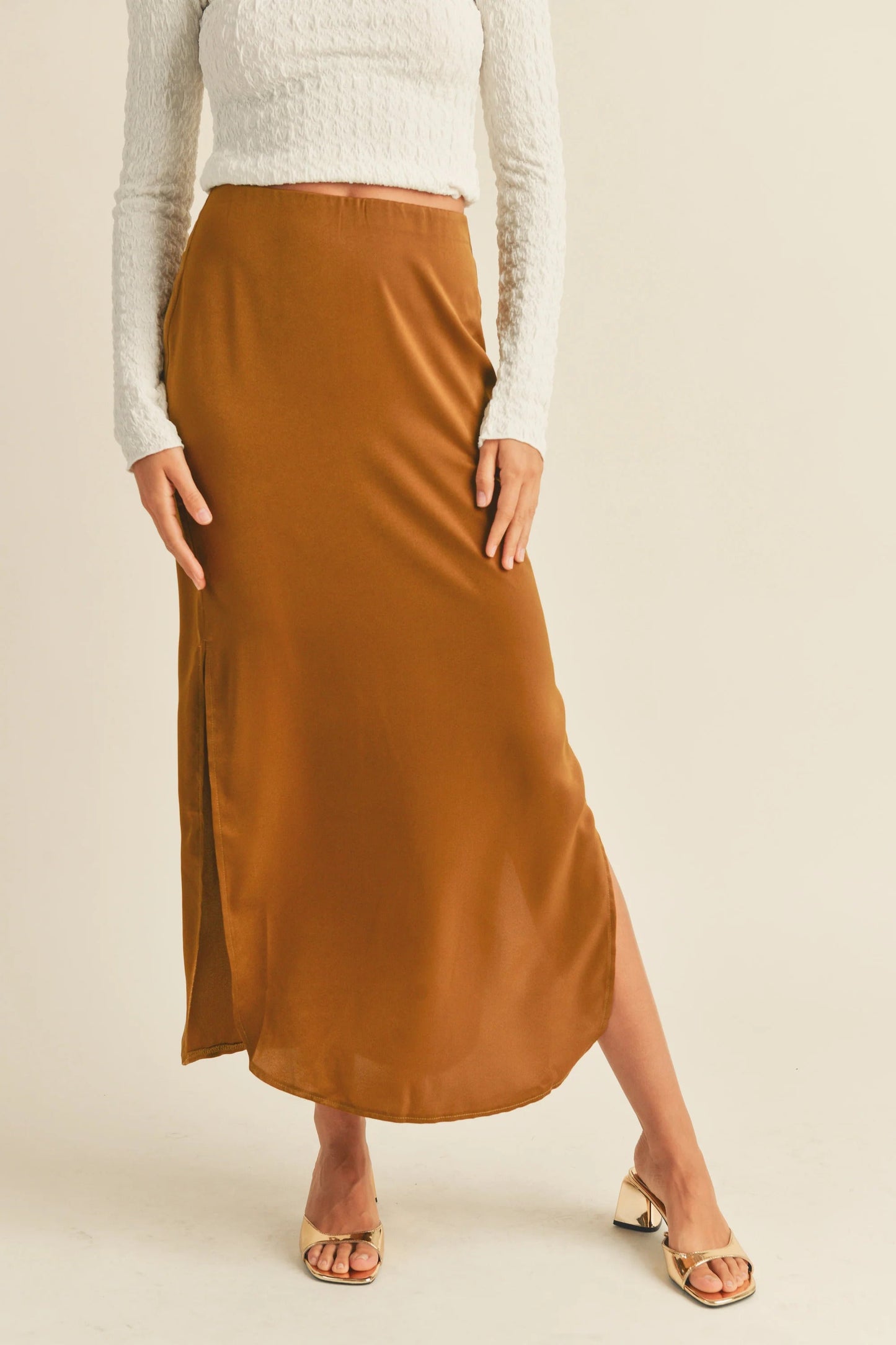 Ruby & Jenna Women's Satin Side Slit Skirt