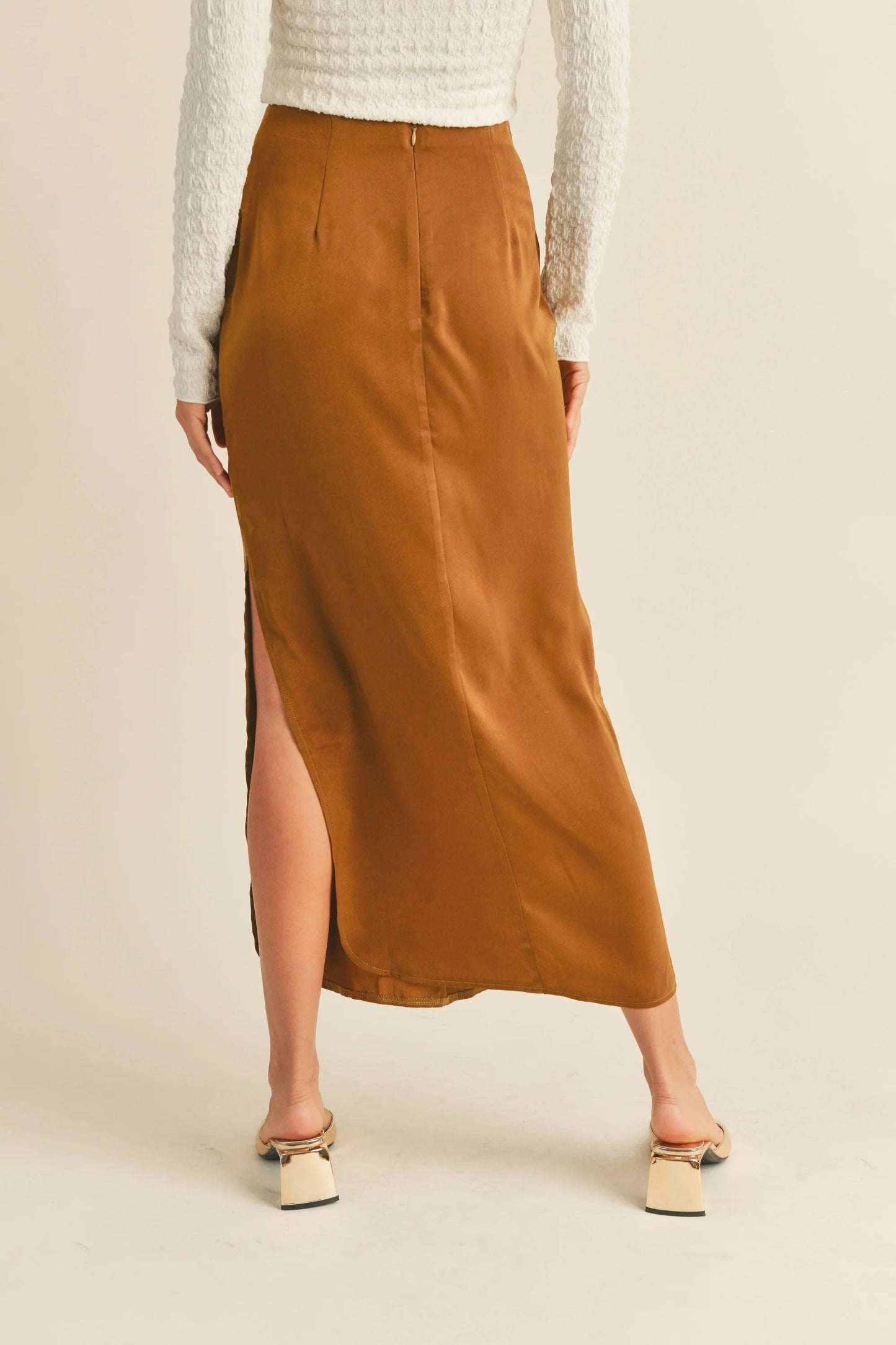 Ruby & Jenna Women's Satin Side Slit Skirt