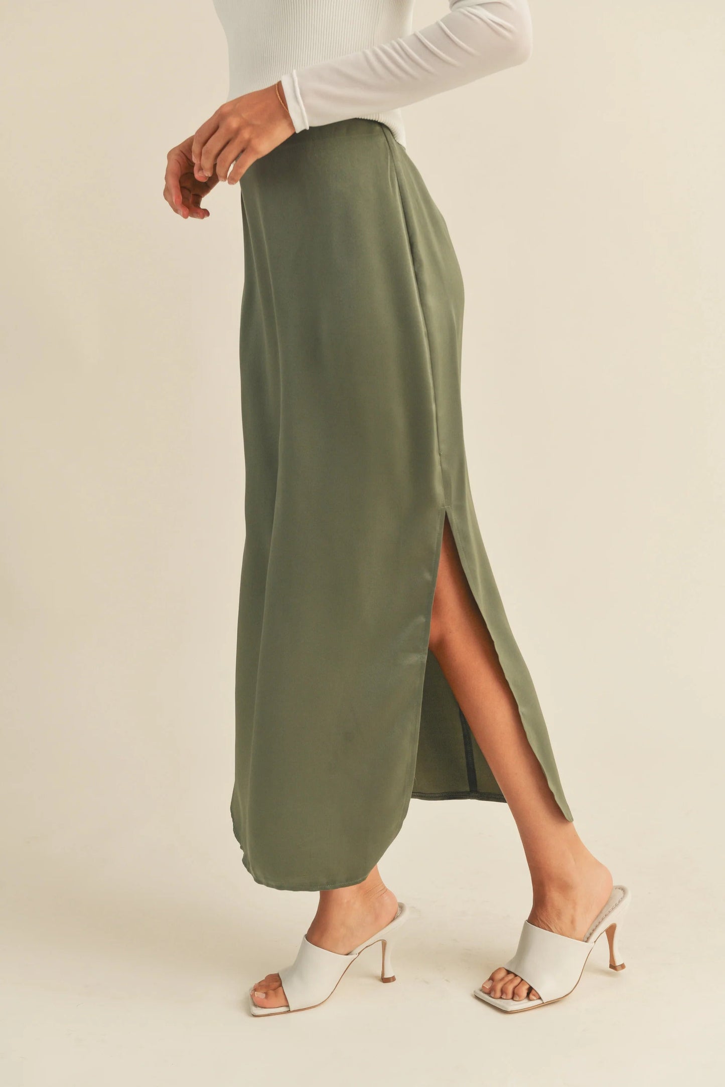 Ruby & Jenna Women's Satin Side Slit Skirt