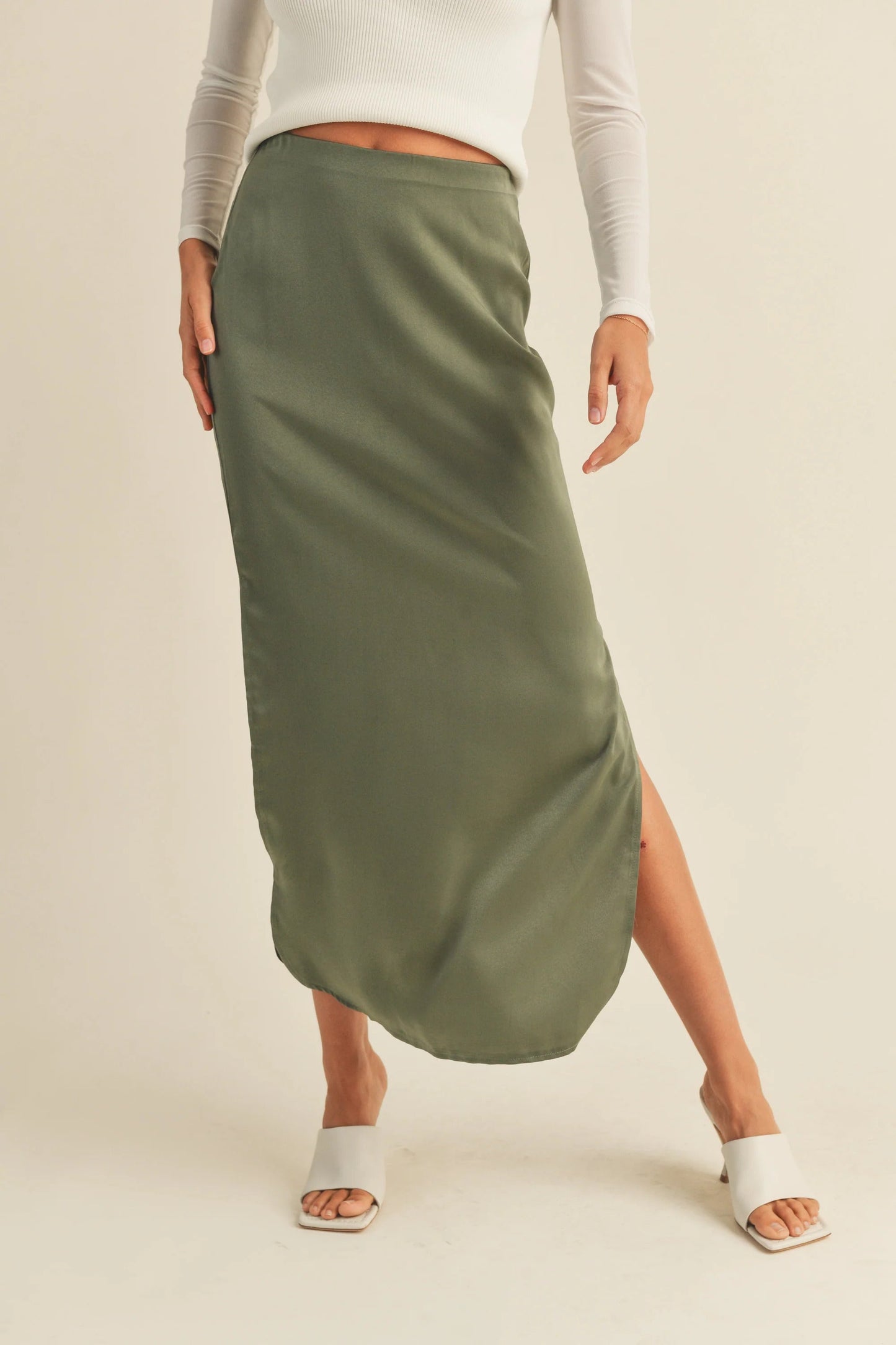 Ruby & Jenna Women's Satin Side Slit Skirt
