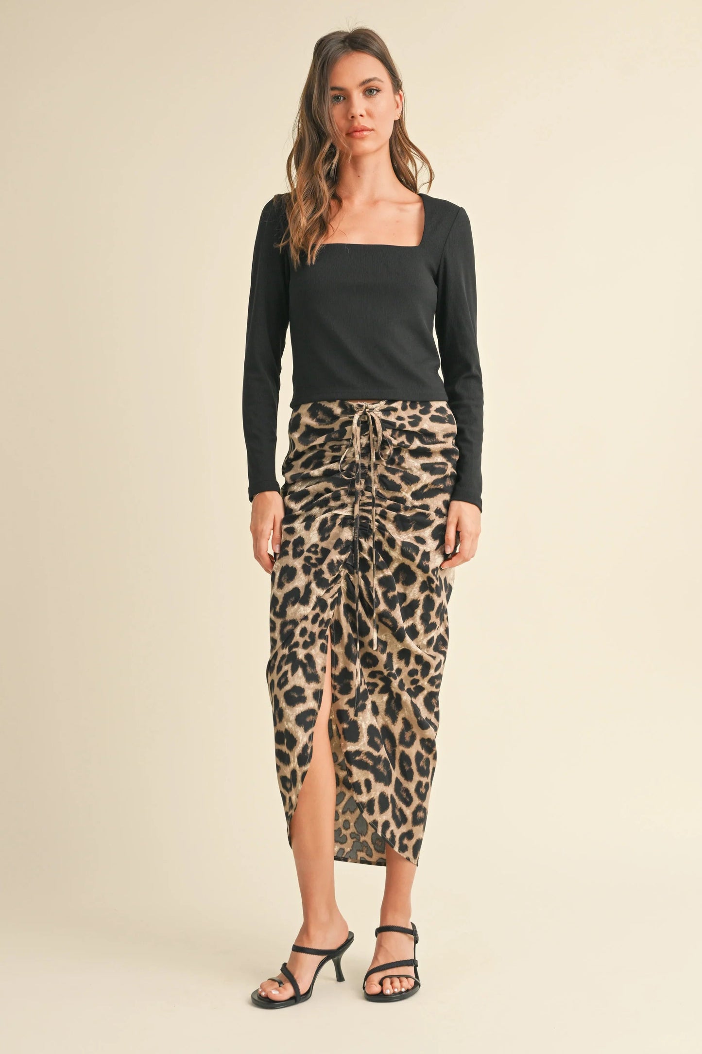 Ruby & Jenna Women's Leopard Ruching Detail Skirt