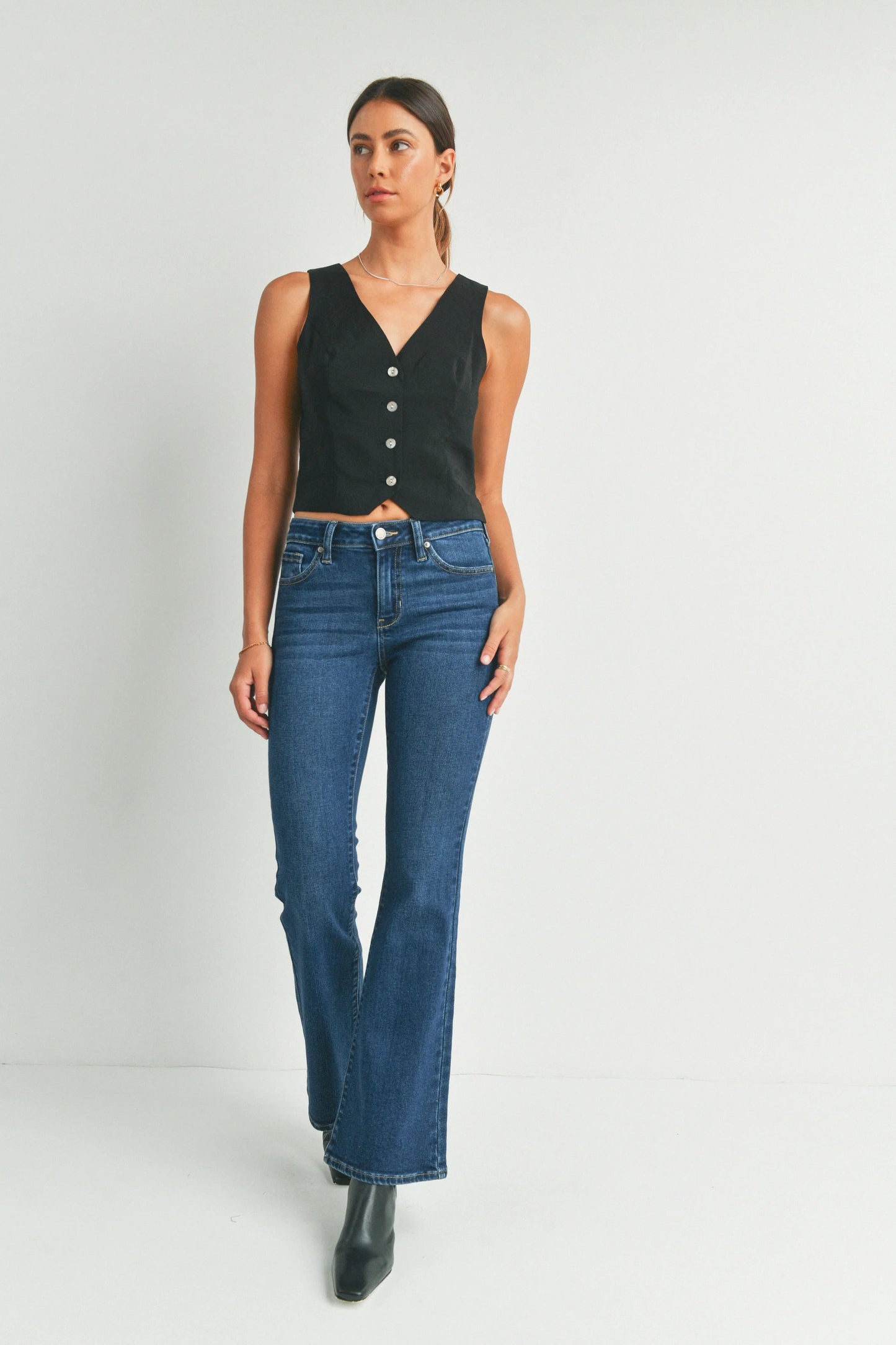 Ruby & Jenna Women's Just Black - Low Rise Flare