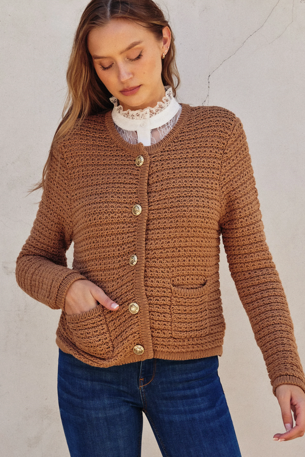 Ruby & Jenna Women's Thick Sweater With Gold Buttons