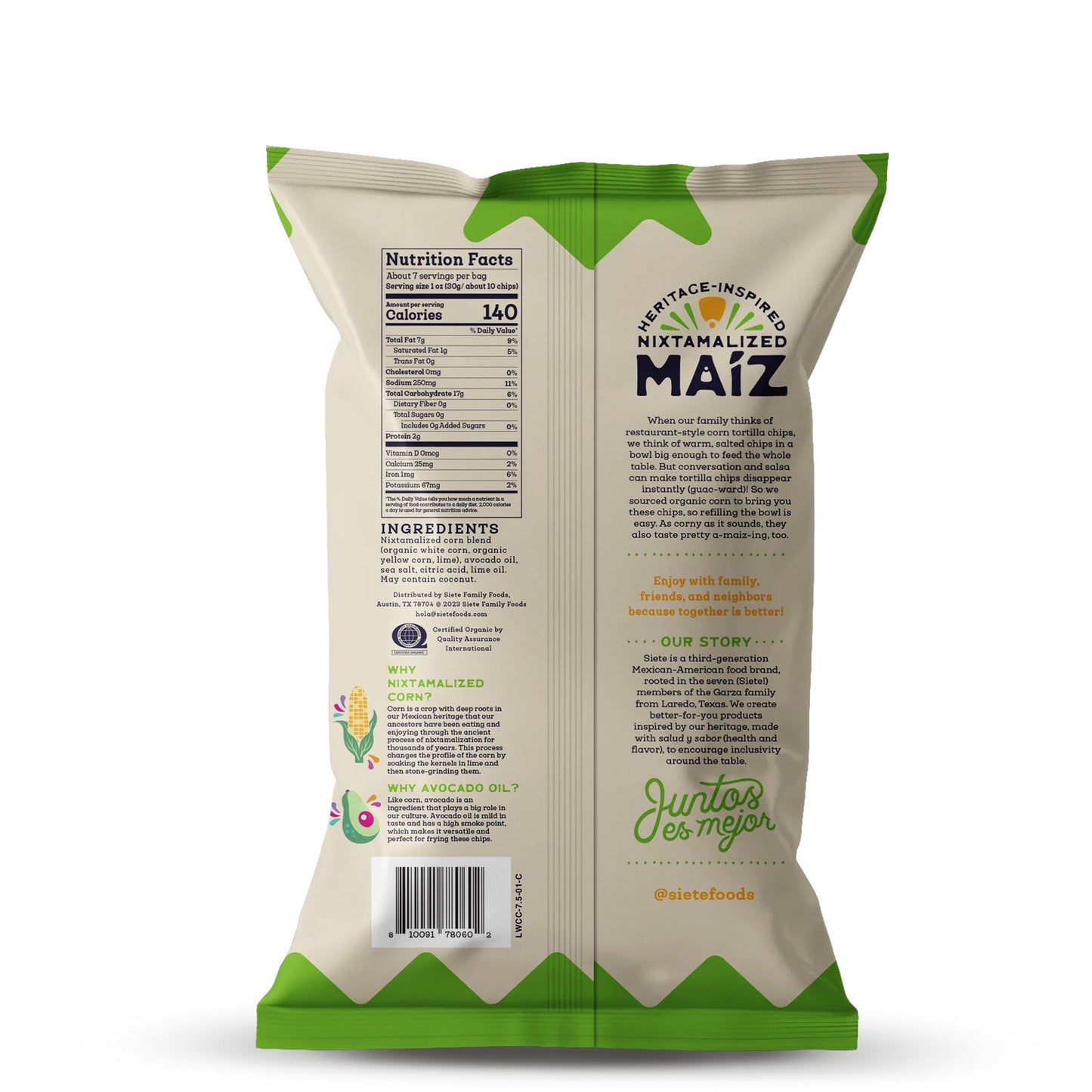 Siete Foods Maíz Lime Totopos Corn Tortilla Chips 7.5oz - 6 Bags
