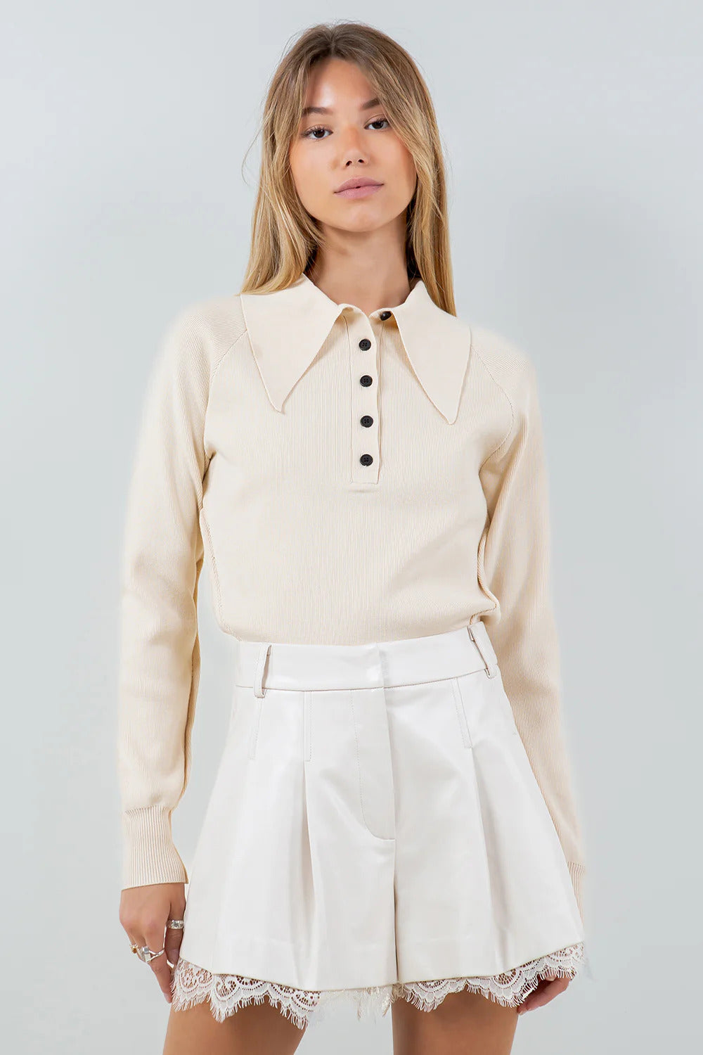 Ruby & Jenna Women's Collared Knit Sweater