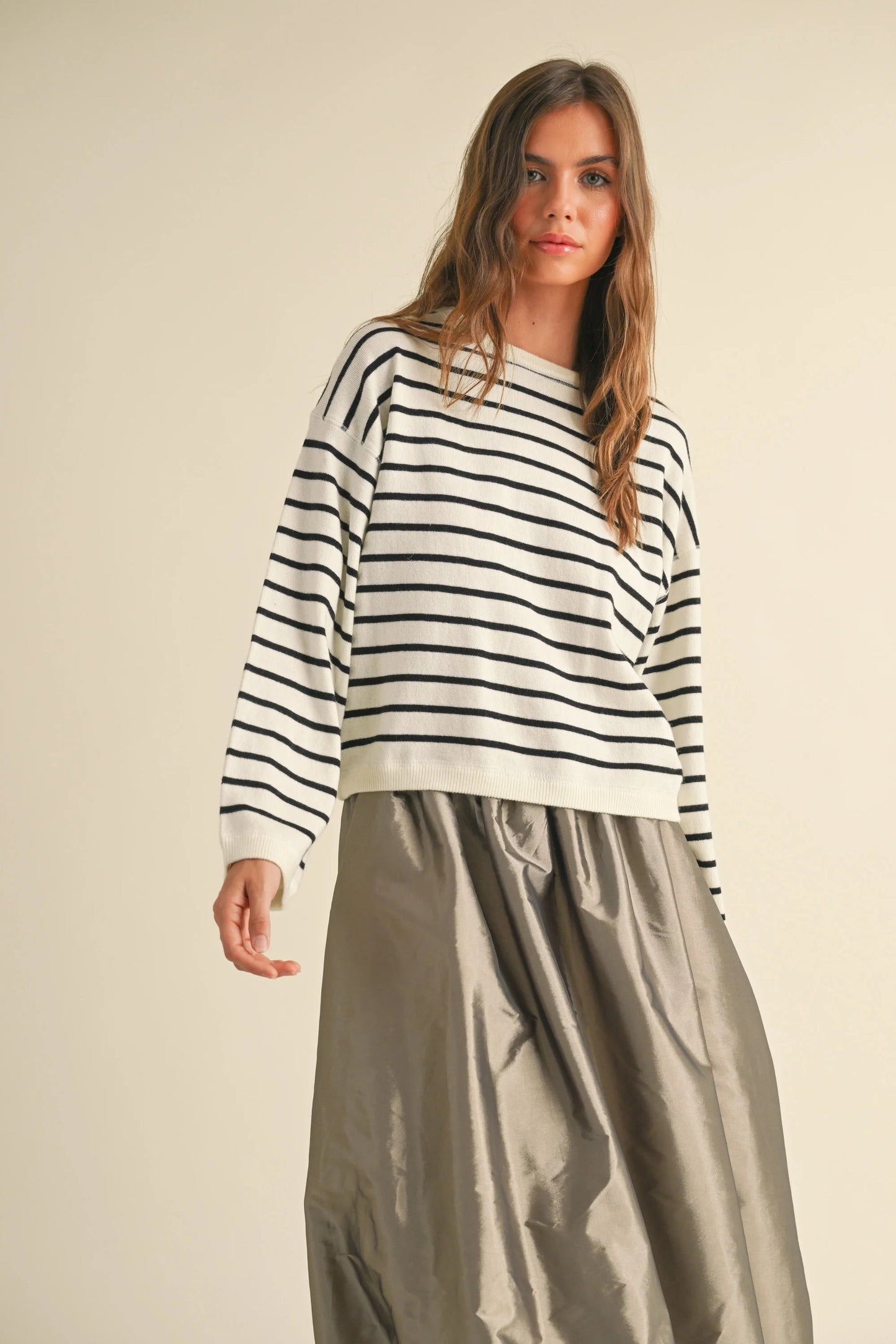 Ruby & Jenna Women's Stripe Pattern Sofe Knit Top