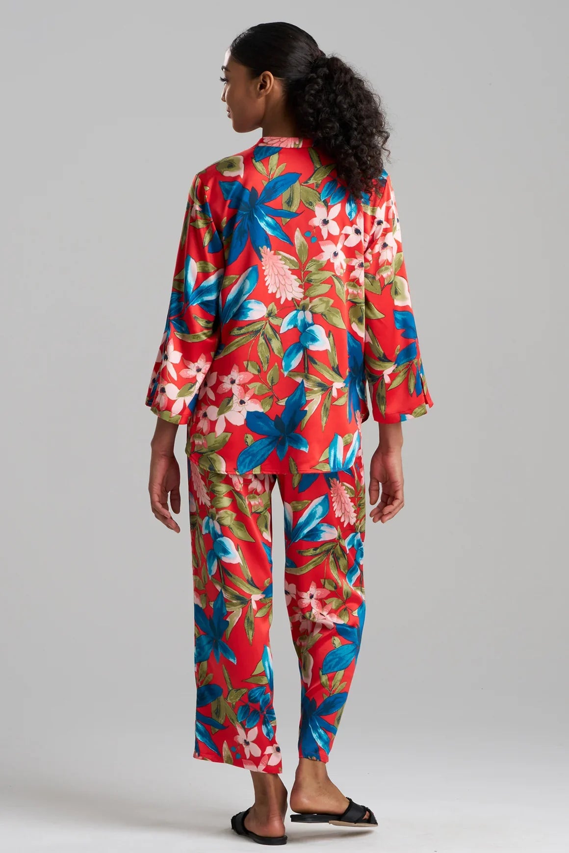 Natori Tropical Breeze Satin Long Sleeve PJ - Red
