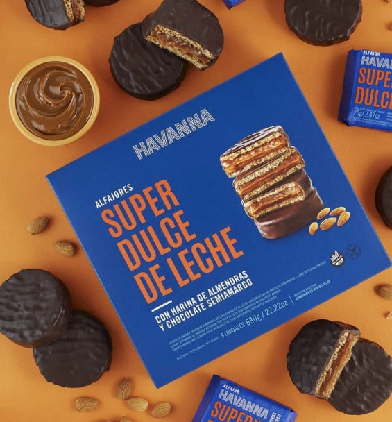 Pampa Direct Havanna Alfajor Super Dulce De Leche Chocolate Semiamargo with Dulce de Leche & Almond Flour (box of 9)