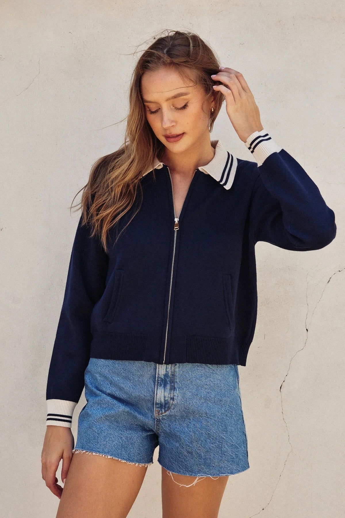 Ruby & Jenna Women's Varsity Zip Up Sweatshirt