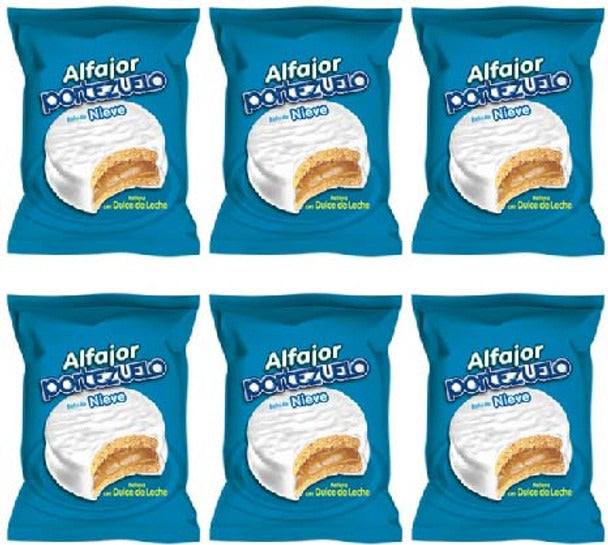 Pampa Direct Portezuelo Alfajor Clásico Nieve Sugar Coated Alfajor Filled with Dulce de Leche from Uruguay, 40 g / 1.41 oz ea (pack of 6)