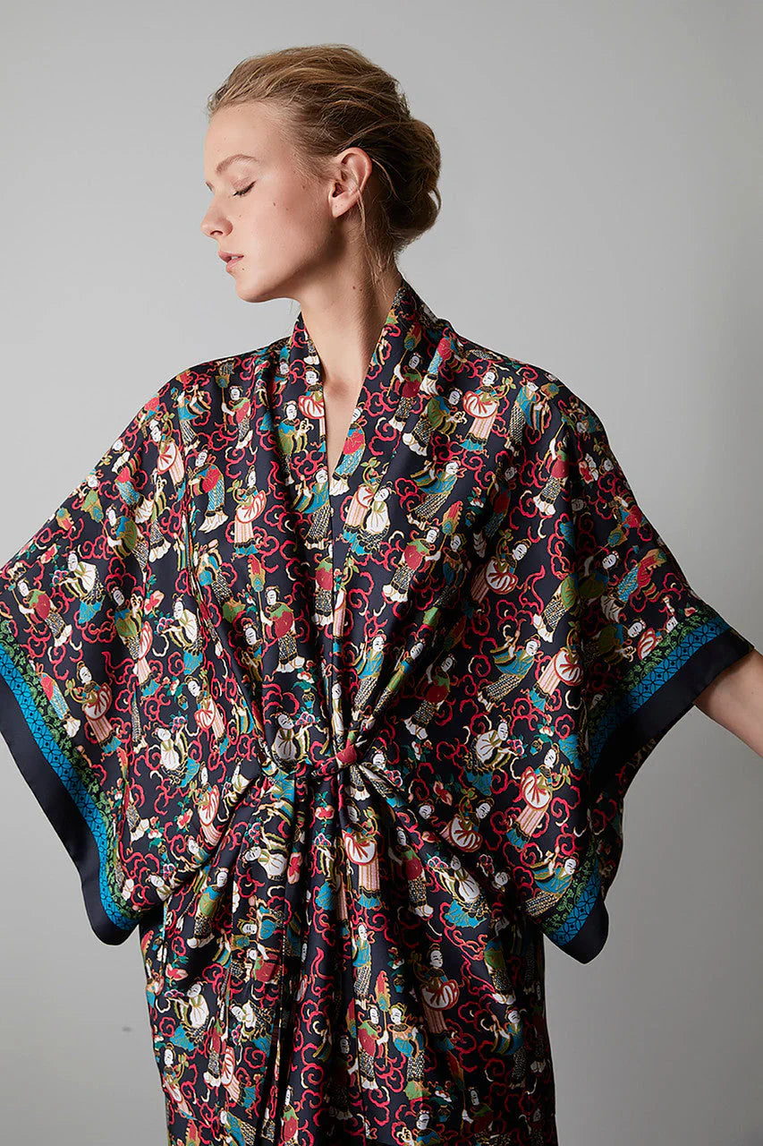 Natori Tea Garden Robe - Black Multi