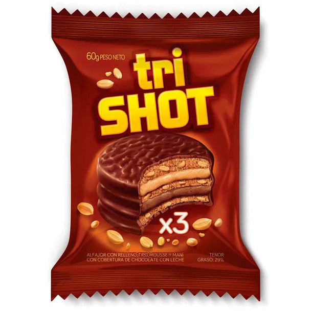 Pampa Direct Trishot Triple Alfajor with Peanut Butter and Chocolate Mousse, 60 g / 2.1 oz (pack of 6)