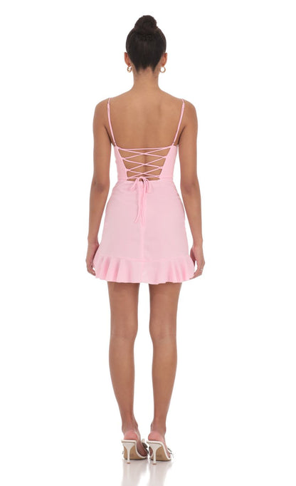 Lucy in the Sky Ruffled Slit Dress in Pink