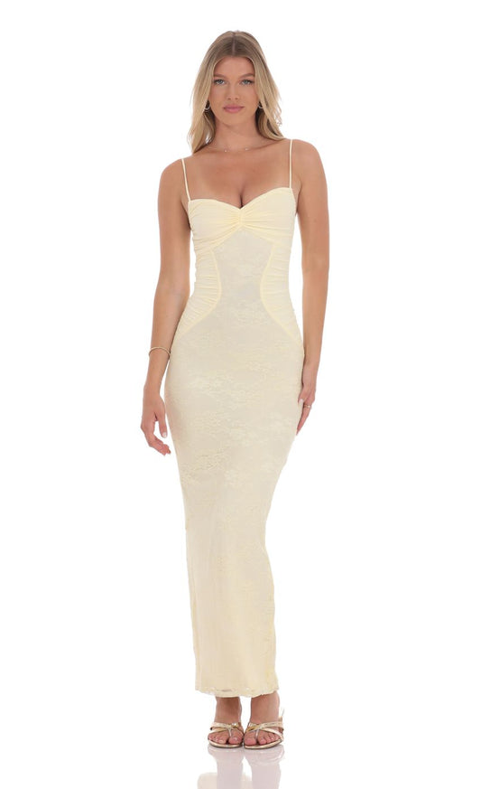 Lucy in the Sky Lace Contour Maxi Dress in Yellow