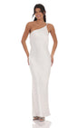 Lucy In The Sky One Shoulder Pearl Satin Maxi Dress in White