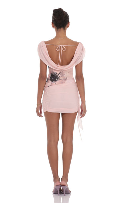 Lucy in the Sky Floral Off Shoulder Tassel Dress in Pink
