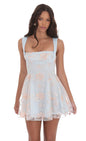 Lucy In The Sky Embroidered Floral Fit and Flare Dress in Pastel Blue
