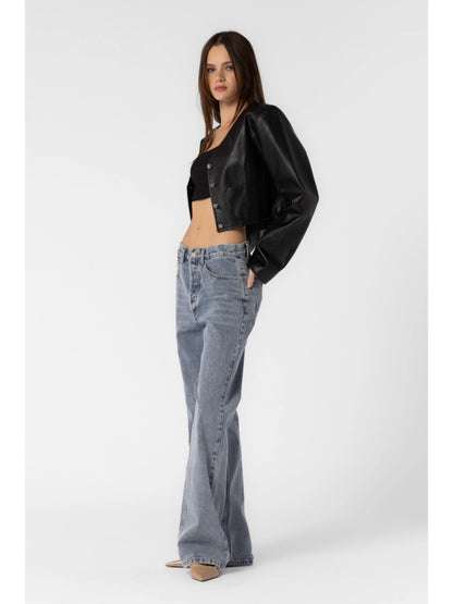 Ruby & Jenna Women's Faux Leather Buttondown Jacket