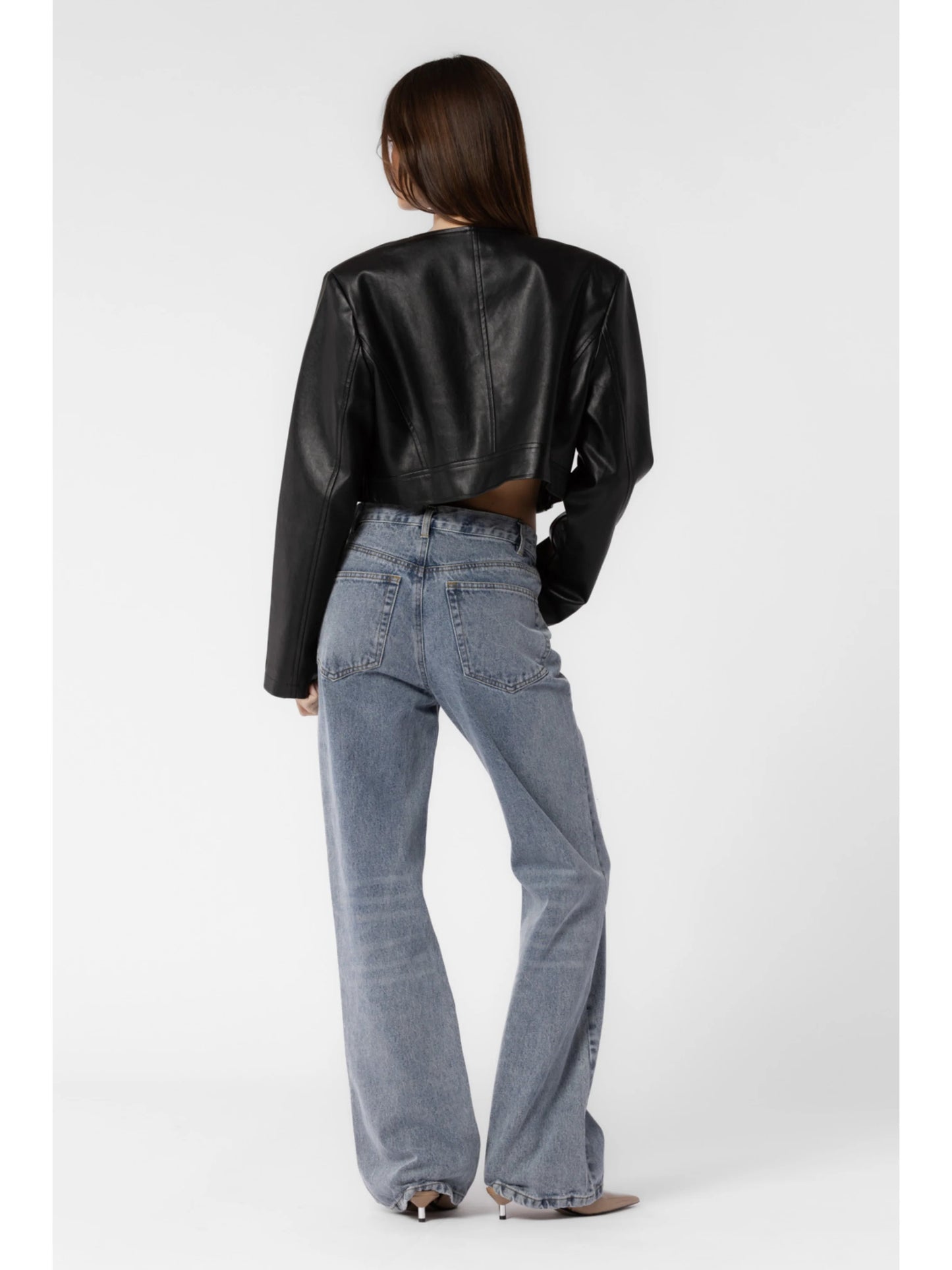 Ruby & Jenna Women's Faux Leather Buttondown Jacket