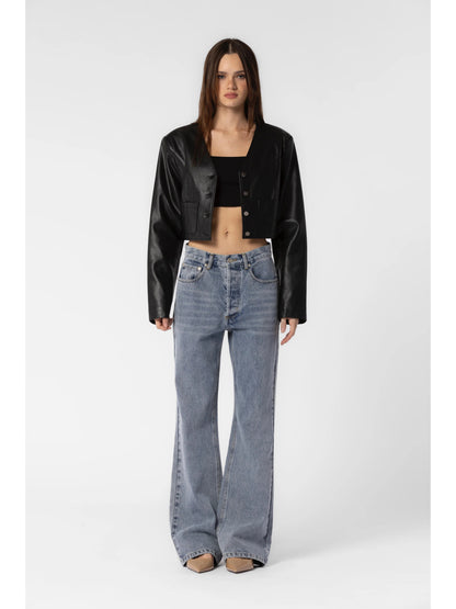 Ruby & Jenna Women's Faux Leather Buttondown Jacket