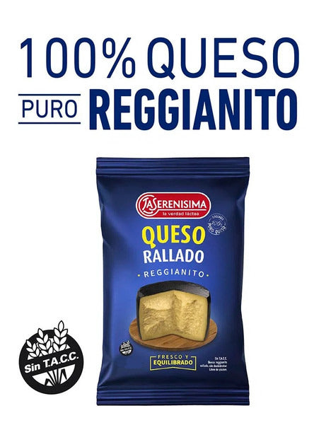 Pampa Direct La Serenísima Fine Grated Cheese Queso Rallado Pure Reggianito Hard Cheese for Pasta and Locro, 130 g / 4.58 oz (sealed laminated bag)