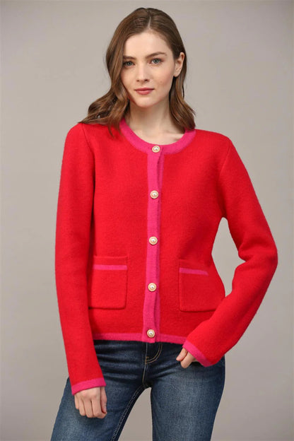 Ruby & Jenna Women's Colorblock Sweater Cardigan