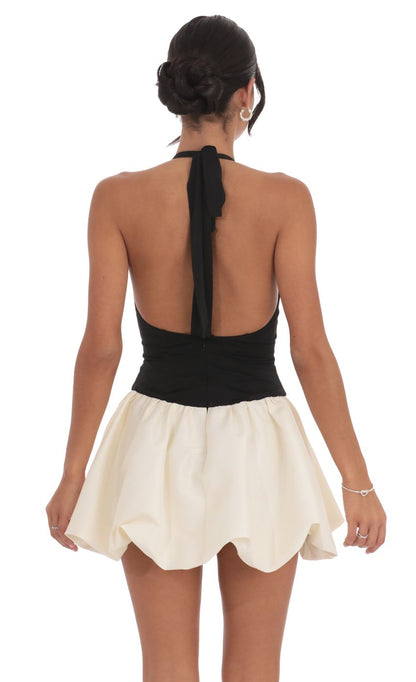 Lucy in the Sky Halter Bubble Dress in Black and White