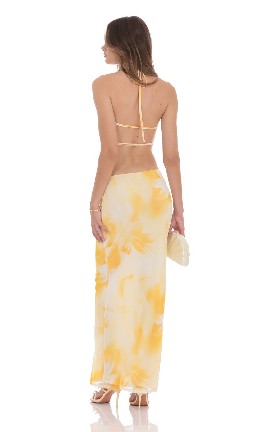 Lucy in the Sky Floral Cowl Neck Two Piece Set in Yellow