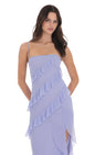 Lucy In The Sky Ruffle Mesh Square Neck Maxi Dress in Periwinkle