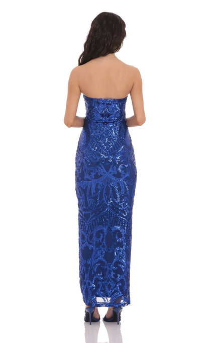 Lucy in the Sky Sequin Pattern Maxi Dress in Royal Blue