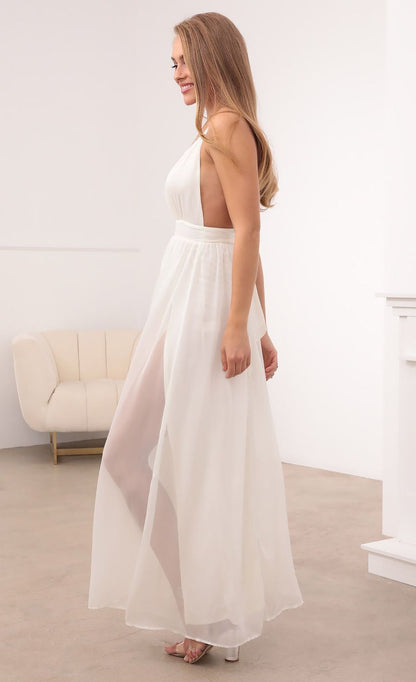 Lucy In The Sky Ivory Chiffon Slit Maxi Dress