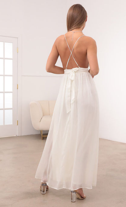 Lucy In The Sky Ivory Chiffon Slit Maxi Dress