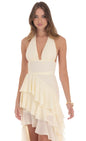 Lucy In The Sky Asymmetrical Ruffle Maxi Dress in Ivory