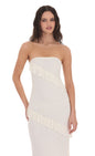 Lucy In The Sky Strapless Lace Ruffle Maxi Dress in Ivory