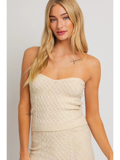 Ruby & Jenna Women's Corset Style Cable Knit Top