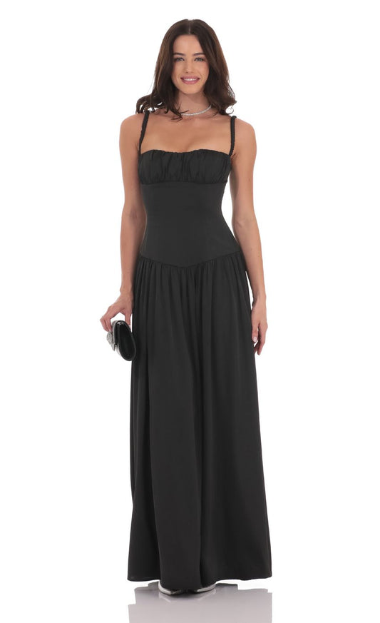 Lucy in the Sky Ruched Bust Maxi Dress in Black