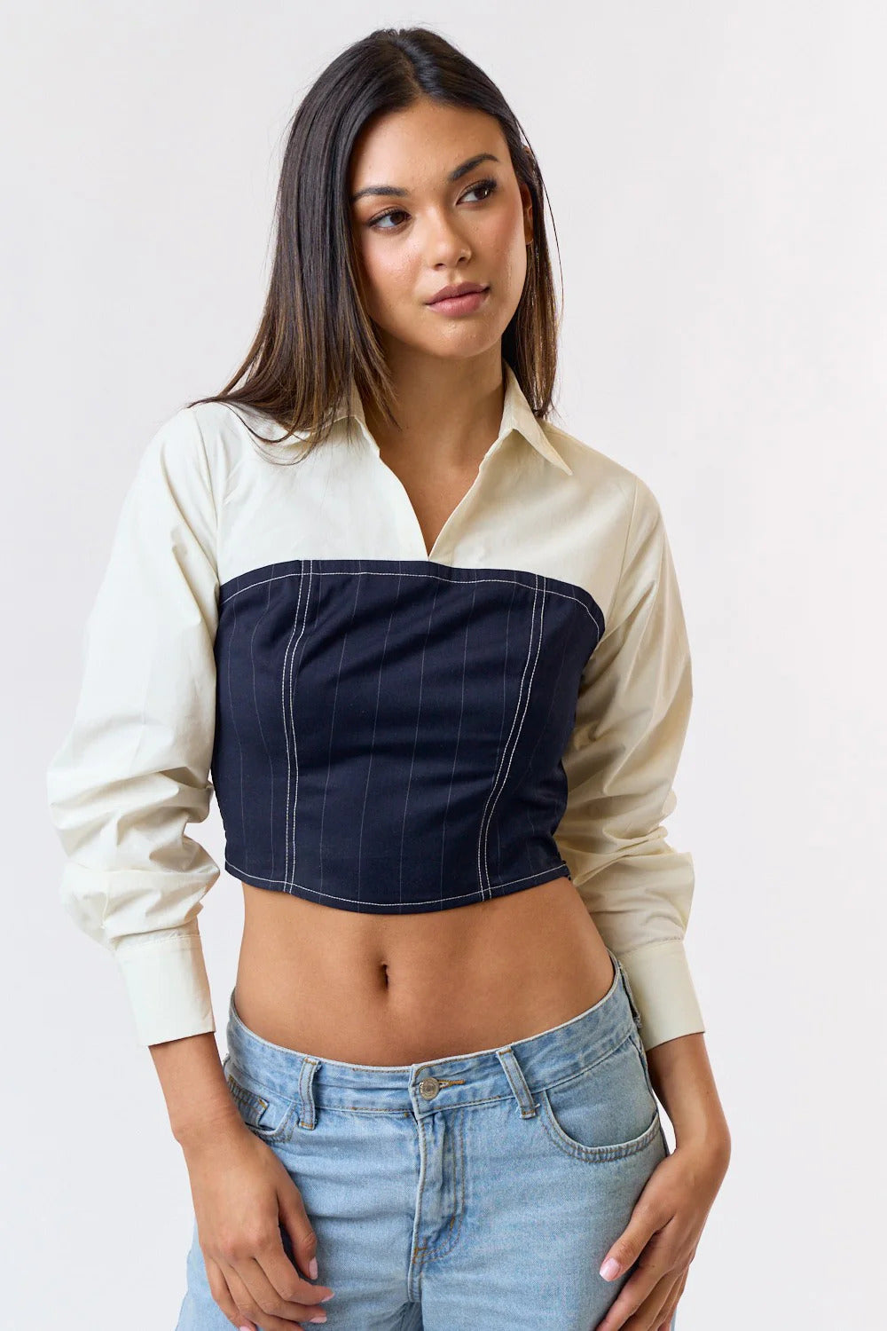 Ruby & Jenna Women's Denim Layered Crop Top