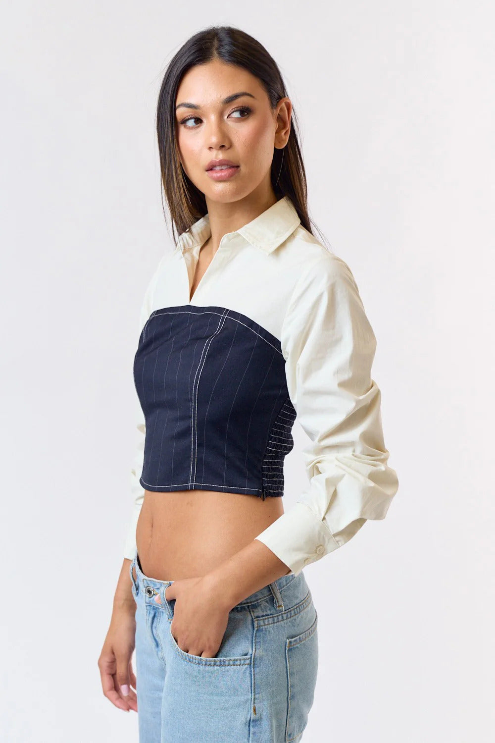 Ruby & Jenna Women's Denim Layered Crop Top