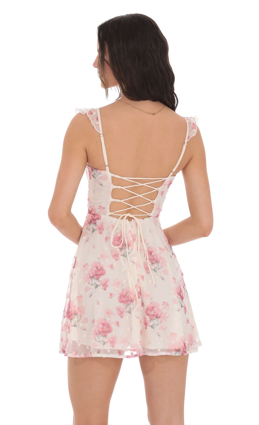 Lucy in the Sky Floral Ruffle Strap A-Line Dress in White