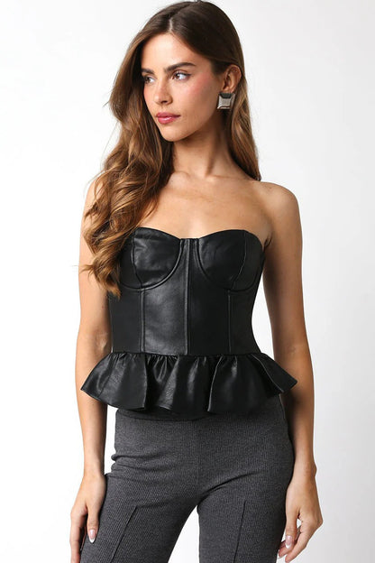 Ruby & Jenna Women's Strapless Vegan Leather Corset