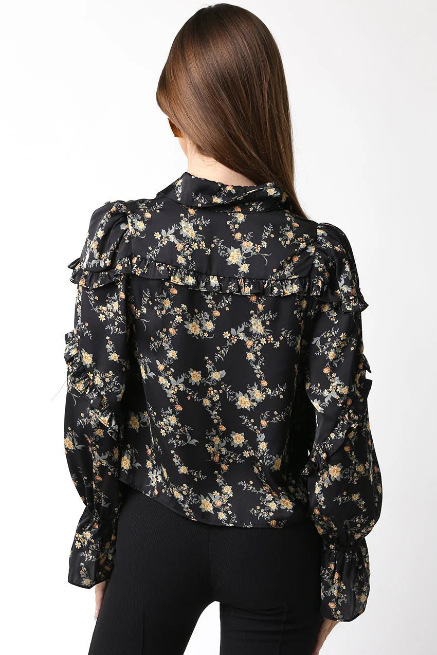 Ruby & Jenna Women's Floral Ruffle Blouse