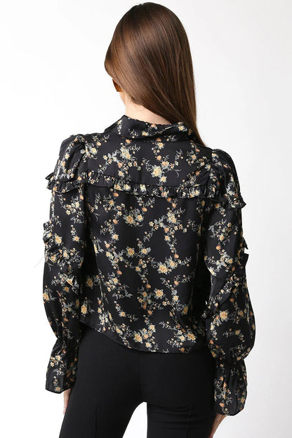 Ruby & Jenna Women's Floral Ruffle Blouse