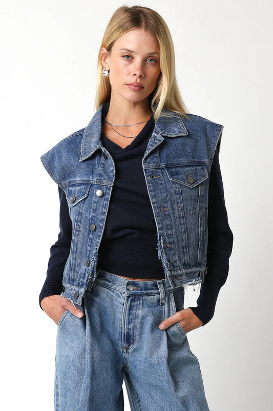 Ruby & Jenna Women's Crop Denim Vest