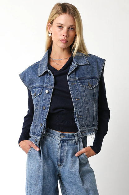 Ruby & Jenna Women's Crop Denim Vest
