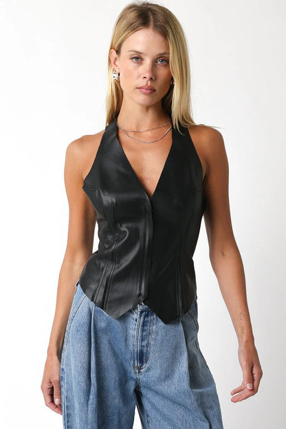 Ruby & Jenna Women's Leather Zip Up Vest