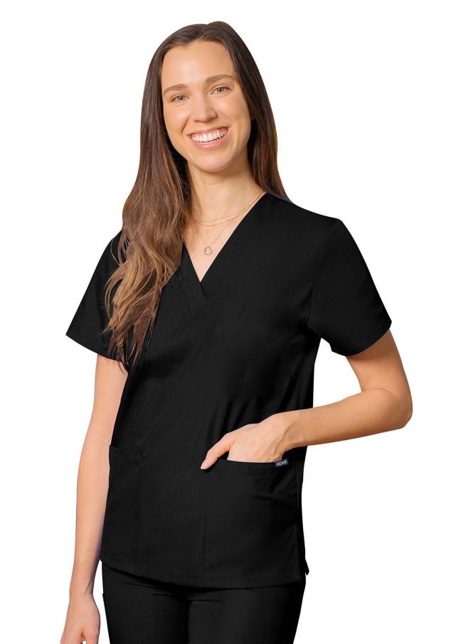 Adar Unisex V-Neck 2 Pocket Top - Black - Burgundy - Ceil Blue